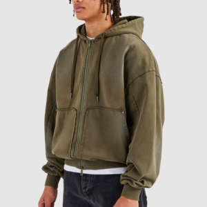 เสื้อมีฮู้ดซิปรูดซิปสำหรับผู้ชายผ้าฟลีซผ้าฝ้ายสองชั้นโอเวอร์ไซซ์500GSM เทอร์รี่ใส่พอดีตัวซิปรูดซิปสำหรับผู้ชาย - Product Image 2