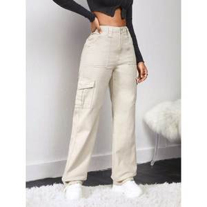 Jean cargo multipoches en denim crème pour femme, taille haute, extensible, durable, style streetwear, tailles 26 à 40 - Product Image 4