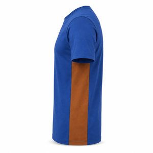 T-shirt col rond bleu roi en gros avec empiècements latéraux couleur rouille, vêtements décontractés d'été en coton personnalisés pour hommes - Product Image 5