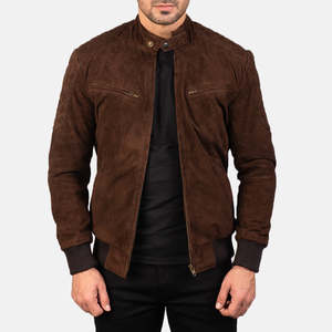 Sven Mocha <b>Suede</b> Bomber <b>Jacket</b> Genuine Sheep Skin Water-Proof Reversible Aviator/Biker Zippered Closure Embroidered XS Autumn - Product Image 1