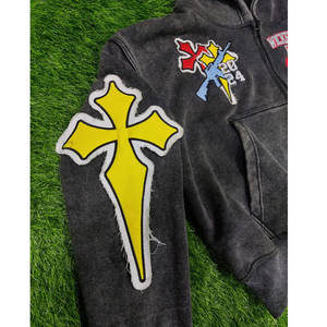 2024 nouveauté hommes lavage à l'acide sweat à capuche zippé 400Gsm poids lourd épais coupe en détresse coudre Vintage sweats à capuche pour l'hiver - Product Image 6