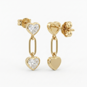 Women's 18K Yellow Gold Heart Cut <b>Dangle</b> <b>Earrings</b> Lab <b>Diamond</b> IGI Certified Classic Style Jewelry Everyday Wear F VVS2 Clarity - Product Image 2