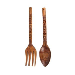 Ensemble de couverts à salade en bois de haute qualité avec poignée attrayante Logo personnalisé salade vaisselle fourchette et cuillère vaisselle serveur à salade - Product Image 1