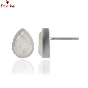 Classic high quality gemstone 925 sterling silver rainbow <b>moonstone</b> matte finish drop pear shape earrings unisex women's - Product Image 5