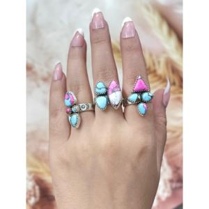 Bague réglable style Southwest en argent sterling et Mohave, incrustation de coton doux et de turquoise avec sertissage clos, idéale pour un cadeau - Product Image 4