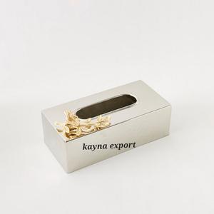 Boîte à mouchoirs moderne de luxe en acier inoxydable Branche de fleurs en laiton plaqué or pour hôtels et restaurants à des tarifs abordables et réduits - Product Image 2