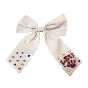 ผู้หญิงกิ๊บติดผมลูกปัดที่กําหนดเองวันเกมชื่อทีมผม Bows อุปกรณ์เสริมผมทําด้วยมือที่หรูหราเมล็ดจระเข้จระเข้ Bows - Product Image 5