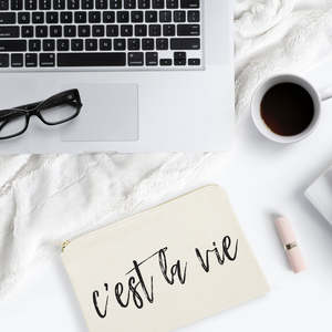 C'est La Vie Durable Cotton Canvas Cosmetic Bag Portable <b>Makeup</b> Organizer with Custom Logo Zipper <b>Case</b> with Letter Pattern - Product Image 3