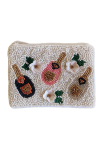 Coin Pouch Seed Beaded Hand Embroidered Mini Zipper <b>Bag</b> in <b>Pink</b> Red White for Christmas <b>Parties</b> by MD HANDICRAFTS - Product Image 3