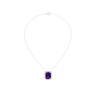 Collar con colgante de amatista de corte esmeralda de oro macizo de 14K, diseño de halo de diamante cultivado en laboratorio, cadena de eslabones personalizada para regalo OEM ODM - Product Image 4