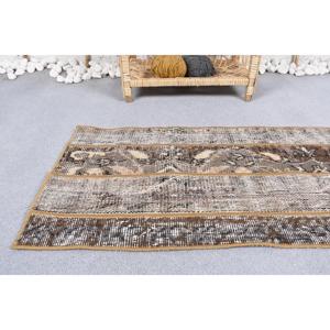 Vintage Small Rug 2.5x4.1 ft, <b>Brown</b> Beige Patchwork Rug <b>Wool</b> - Product Image 4