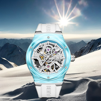 Montre mécanique de sport haut de gamme avec boîtier en acier inoxydable de 45 mm, cadran en cristal, mouvement automatique, résistance à l'eau 5 ATM et bracelet en FKM