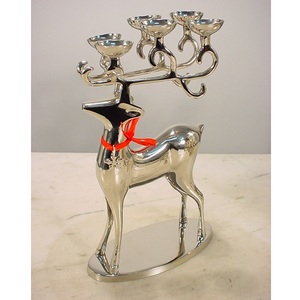 Shine Polished Aluminium Reindeer <b>Taper</b> <b>Candle</b> <b>Holder</b> With Base For Table Top Decor Home Christmas Festival Decorative - Product Image 4