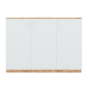 Armoire à dossiers minimaliste à 2 niveaux en bois et similicuir verrouillable 120x40x87cm - Product Image 2
