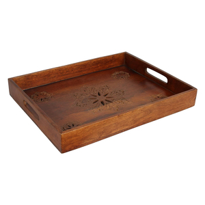 Bandeja otomana de madera segura para lavavajillas hecha a mano de alta calidad ecológica más vendida con asas para uso en restaurantes y hoteles - Product Image 1