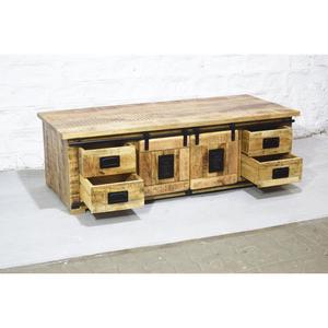 Meuble TV moderne en bois de manguier massif de style industriel Porte en fer convertible extensible à plusieurs tiroirs pour le salon de la maison - Product Image 6