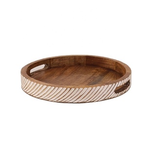 Plateau de service rond en bois - Décoratif, durable, finition polie, contact alimentaire sûr pour l'hôtellerie, la restauration et la cuisine - Product Image 1