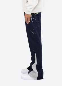 Venta caliente Top Ranking Azul marino Flare Sweat Chándal OEM Pantalones de peso pesado Hombres Raw Hem Leg Terry Jogger Hombres Pantalones de chándal apilados - Product Image 4