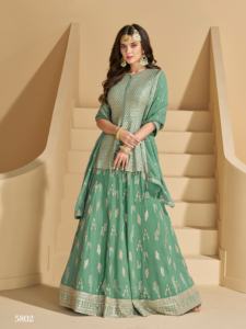 Real Georgette estilo pakistaní boda Gharara traje tamaño libre Salwar Kameez con bordado pesado y trabajo de diamantes - Product Image 3