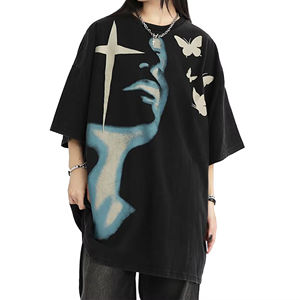 T-shirt en coton 100% respirant de poids lourd noir OEM, fabricant, impression par sublimation personnalisée, t-shirt graphique vintage Y2K, homme, surdimensionné - Product Image 2