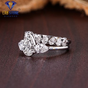 Anillo de oro blanco con diamante tallado en PerA TDW 2,58 de Lab-Stone / Elegance por triplicado, brillo sin fin/color de la EF-VS - Product Image 3