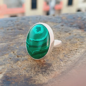 Bague en pierres précieuses malachite naturelle Bagues en argent sterling 925 Vente en gros de bijoux fins en argent - Product Image 3