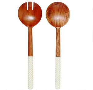 Cuillère En Bois Avec Poignée En Émail Ustensiles De Cuisine Ensembles De Couverts Cuillères En Bois Ensembles Couverts Ensemble Salade Serveur Peu Cher - Product Image 5