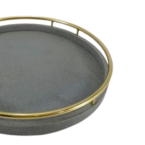 DPC Model 090 <b>MDF</b> & Faux Raffia Velvet Round Serving Trays for Tea and Foods - Product Image 3