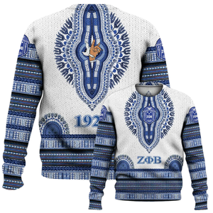 Zeta Phi Beta 1920 Suéter de punto azul blanco ZPhiB Sorority Greek Life Chenille Letters Divine Nine Premium Top Wear - Product Image 6