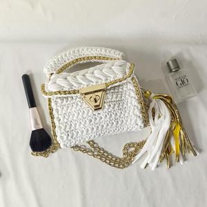 Crochet New Trendy Ins Hot-selling Handbag Purely Handmade Metal Thread Woven Chain Strap Cover Closure <b>Square</b> Polyester Lining - Product Image 3