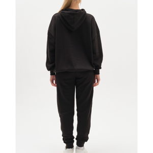 Chándal informal de encaje sólido de invierno para mujer, Conjunto de jogging de entrenamiento de algodón negro de 2 piezas - Product Image 3