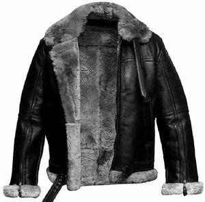 Custom <b>Men's</b> Black Shearling Sheepskin Leather <b>Jacket</b> Winter <b>Warm</b> Fur Lined Aviator Winter Aviator Bomber Coat Wholesale - Product Image 5