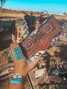 Elegant Women's Genuine Leather Vintage Fashion RFID Blocking Trifold <b>Wallet</b> with Matching Western Style Clutch - Product Image 4