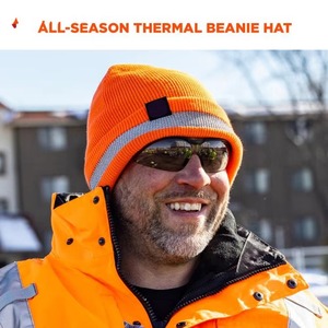 Gorro de Trabajo de Punto Naranja de Alta Visibilidad con Puño, Diseño de Bloques de Color Personalizable con Logotipo de Diseñador, Gorras Transpirables e Impermeables - Product Image 4