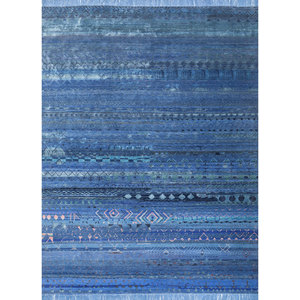 Alfombra Manchaha Azul de Lana y Seda de Bambú Anudada a Mano, 10 mm de Grosor, Patrón Geométrico Abstracto para el Hogar, Pasillo, Modelo Rectangular-Les-2567 - Product Image 1