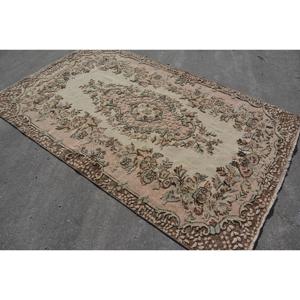 5.5x8.6 ft Vintage Rug, <b>Brown</b> Floral Turkish <b>Wool</b> Rug - Product Image 2