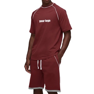 Streetwear Men High Quality Casual Pocket Training Jogging Oversize Suit 2 <b>PC</b> Suit T Shirt and Short <b>Set</b> for Men - Product Image 1