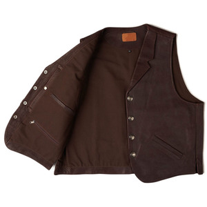 Chaleco de invierno de cuero marrón oscuro para hombre 2025 con bolsillos delanteros sin mangas MOQ bajo estilo clásico Chaleco de moda de talla grande - Product Image 4