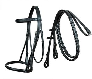 Rênes lacées de bride en cuir noir de cheval anglais tout usage fabriqué à partir de cuir noir uni de haute qualité est parfait pour ev - Product Image 5