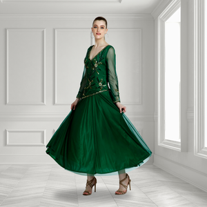 Robe longue verte brodée de luxe pour femmes, tenue de soirée de créateur, robe de soirée élégante de style occidental - Product Image 3