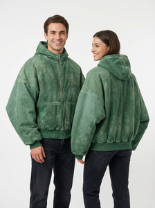 Sweat à capuche en molleton 100% coton, vente chaude, manches oversize, fermeture éclair sur le devant avec capuche, style décontracté, lavage à l'acide personnalisé, sweat à capuche grande taille - Product Image 3