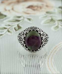 Anillo de filigrana de zoisita rubí único hecho a mano para mujer, anillo de cóctel de diseño Floral Vintage de plata de 925K, regalo de boda perfecto para ella - Product Image 1