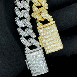 New Arrival Miami Cuban Link Hiphop <b>Bracelet</b> VVS <b>Baguette</b> Moissanite Diamond Stubbed 925 Sterling Silver - Product Image 3