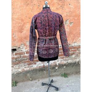 แจ็กเก็ตผ้าฝ้ายอินเดียพิมพ์ลาย Ajrakh,เสื้อแจ็กเก็ตพิมพ์ลายคานธาโบฮีเมียนพร้อมเข็มขัดเสื้อคลุมด้านหน้าสไตล์โบโฮเปิด - Product Image 6