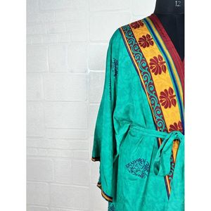 Vintage Silk Riya Short Kimono Lightweight Boho <b>Robe</b> Perfect <b>Beach</b> Coverup for Her Recyclable Swimsuit Accessory Soft Breathable - Product Image 3