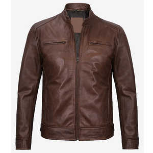 2026 OEM Custom-Made Original Maroon Cowhide <b>Leather</b> <b>Jacket</b> For <b>Men's</b> Zip Pockets 100%High Quality Low MOQ Winter Fashion <b>Jacket</b> - Product Image 4