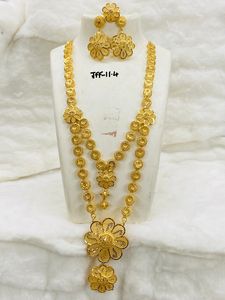 Ensemble de collier de bijoux de mode de Dubaï plaqué or 24 carats boucles d'oreilles bracelets peignes broches en cuivre pour la Bulgarie - Product Image 2