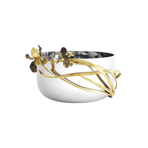 Grand bol de service classique en iris noir, artisanal en acier inoxydable et laiton oxydé, design floral, bol à nourriture, décoration de luxe pour la maison - Product Image 1
