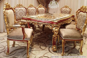 European <b>9</b> Pieces Stylish Dining Table Set Classic Golden Hand Carved Dining Table Set American Hand Carved Dining Room Set - Product Image 5