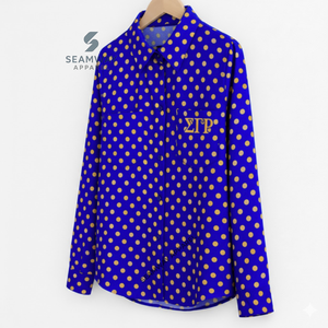 Camisa Formal de Negocios con Botones Sigma Gamma Rho Sorority, Camisa Tejida con Cuello y Botones Delanteros para Mujer - Product Image 2